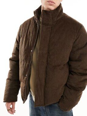 Brown Corduroy Puffer Jacket | ASOS | Sz S